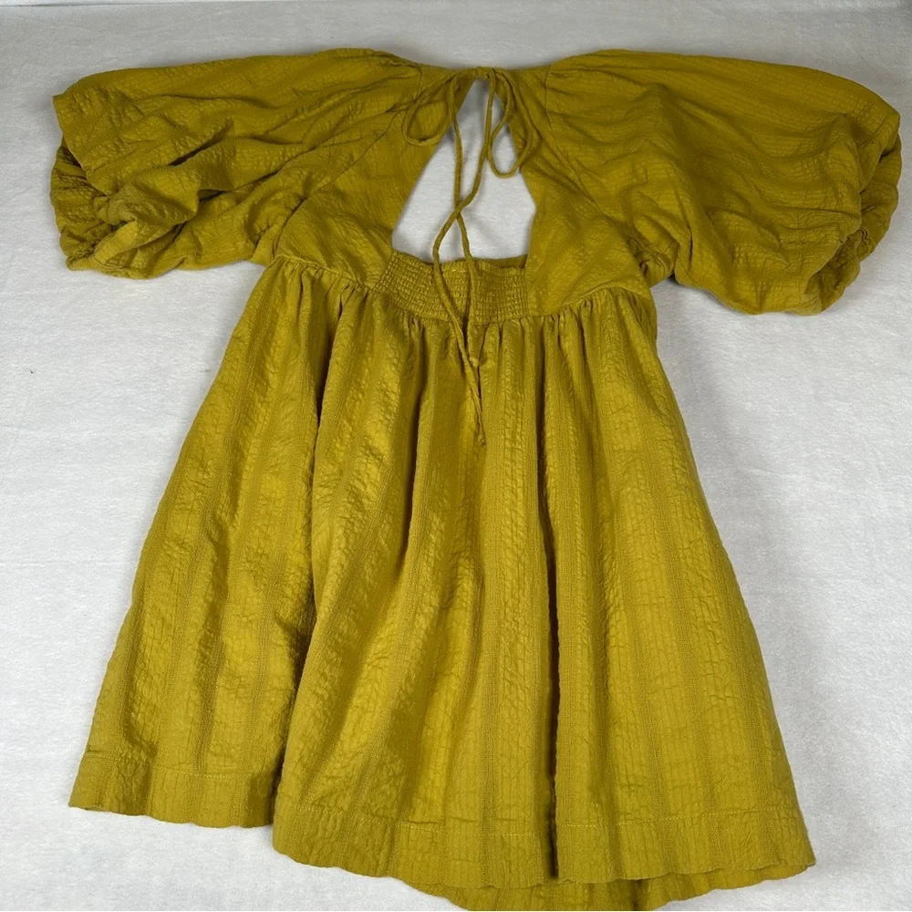 Free people Olive Green Gigi blouse square‎ neck puff sleeve